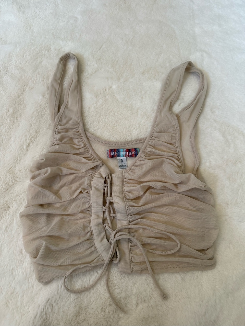 Urban Outfitters Taupe Ruched Lace-Up Crop Tank